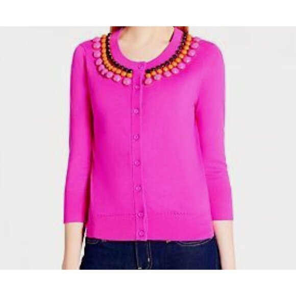 Kate Spade Pink Rio Embellished Sweater / Cardigan, Size Large, Preppy Barbie - Picture 1 of 6